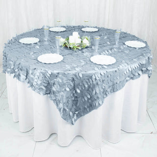 Dusty Blue 3D Leaf Petal Taffeta Fabric Table Overlay for Every Occasion