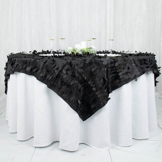 Elegant Black 3D Leaf Petal Taffeta Fabric Table Overlay