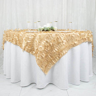 Elegant Champagne 3D Leaf Petal Taffeta Fabric Table Overlay