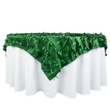 72inch x 72inch Green 3D Leaf Petal Taffeta Fabric Table Overlay#whtbkgd