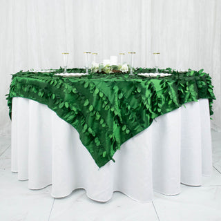 Elegant Green 3D Leaf Petal Taffeta Fabric Table Overlay