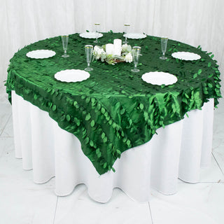 Create a Green Oasis with our Green 3D Leaf Petal Taffeta Fabric Table Overlay