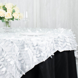 Perfect for Any Occasion - White 3D Leaf Petal Taffeta Fabric Table Overlay