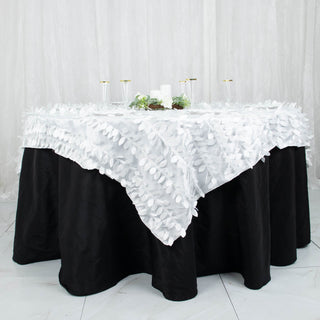 Elegant White 3D Leaf Petal Taffeta Fabric Table Overlay