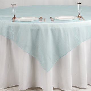 Versatile and Elegant: The Light Blue Organza Square Table Overlay