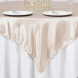 72" x 72" Beige Seamless Satin Square Tablecloth Overlay#whtbkgd