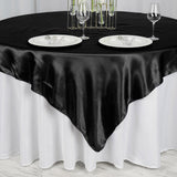 72" x 72" Black Seamless Satin Square Tablecloth Overlay#whtbkgd