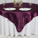 72" x 72" Eggplant Seamless Satin Square Tablecloth Overlay#whtbkgd