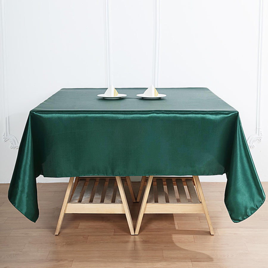 72" x 72" Hunter Emerald Green Seamless Satin Square Tablecloth Overlay