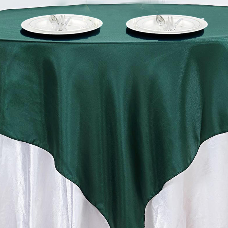 72" x 72" Hunter Emerald Green Seamless Satin Square Tablecloth Overlay#whtbkgd