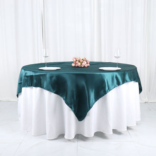 Peacock Teal Seamless Satin Square Table Overlay