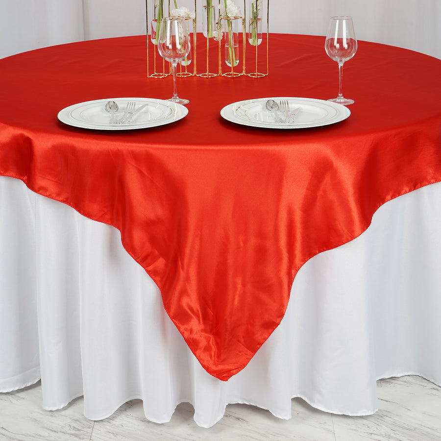 72" x 72" Red Seamless Satin Square Tablecloth Overlay#whtbkgd