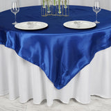 72" x 72" Royal Blue Seamless Satin Square Tablecloth Overlay#whtbkgd