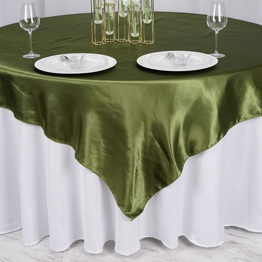 72" x 72" Olive Green Seamless Satin Square Tablecloth Overlay#whtbkgd