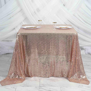 Make Your Event Shine with the Sparkly Blush Premium Sequin Square Table Overlay