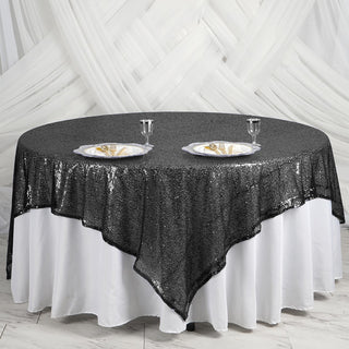 Add Glamour to Your Event with the Black Premium Sequin Square Table Overlay