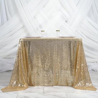 Make a Statement with our Champagne Premium Sequin Square Table Overlay