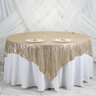 Add a Touch of Glamour with our Champagne Premium Sequin Table Overlay