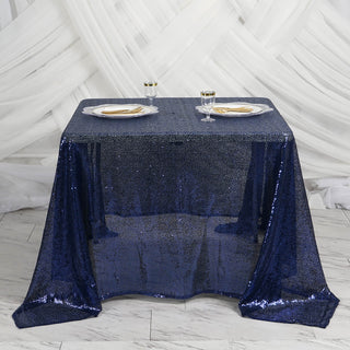 Create a Magical Atmosphere with the Navy Blue Premium Sequin Square Table Overlay
