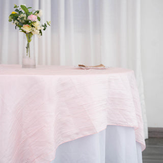 Blush Accordion Crinkle Taffeta Square Table Overlay - Add Elegance to Your Event Decor