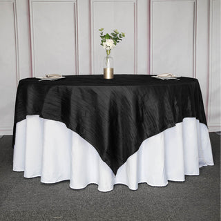 Elegant and Luxurious Black Accordion Crinkle Taffeta Square Table Overlay