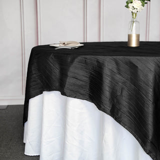 Create a Stunning Tablescape with the Black Accordion Crinkle Taffeta Square Table Overlay