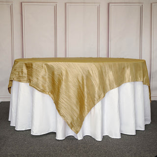 Add Elegance to Your Event with the Gold Accordion Crinkle Taffeta Square Table Overlay