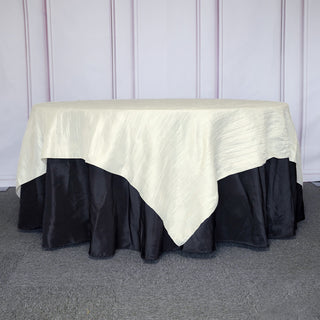 Elegant Ivory Accordion Crinkle Taffeta Square Table Overlay