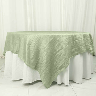 Elevate Your Event Decor with the 90"x90" Sage Green Accordion Crinkle Taffeta Square Table Overlay