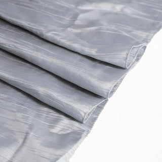 Elevate Your Event with the Silver Accordion Crinkle Taffeta Square Table Overlay