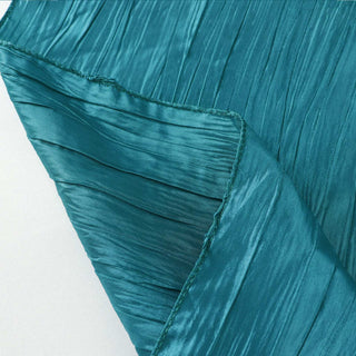 Create a Stunning Tablescape with Peacock Teal Accordion Crinkle Taffeta Table Overlay