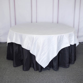 Elegant White Accordion Crinkle Taffeta Square Table Overlay