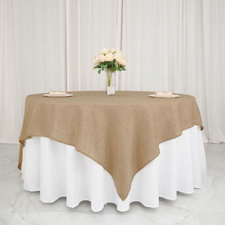 Add Rustic Elegance to Your Event with the Natural Boho Chic Faux Burlap Jute Square Table Overlay