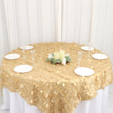 90Inchx90Inch Champagne Leaf Petal Taffeta Table Overlay, Square Topper