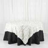 90inch x 90inch Ivory Leaf Petal Taffeta Table Overlay, Square Tablecloth Topper