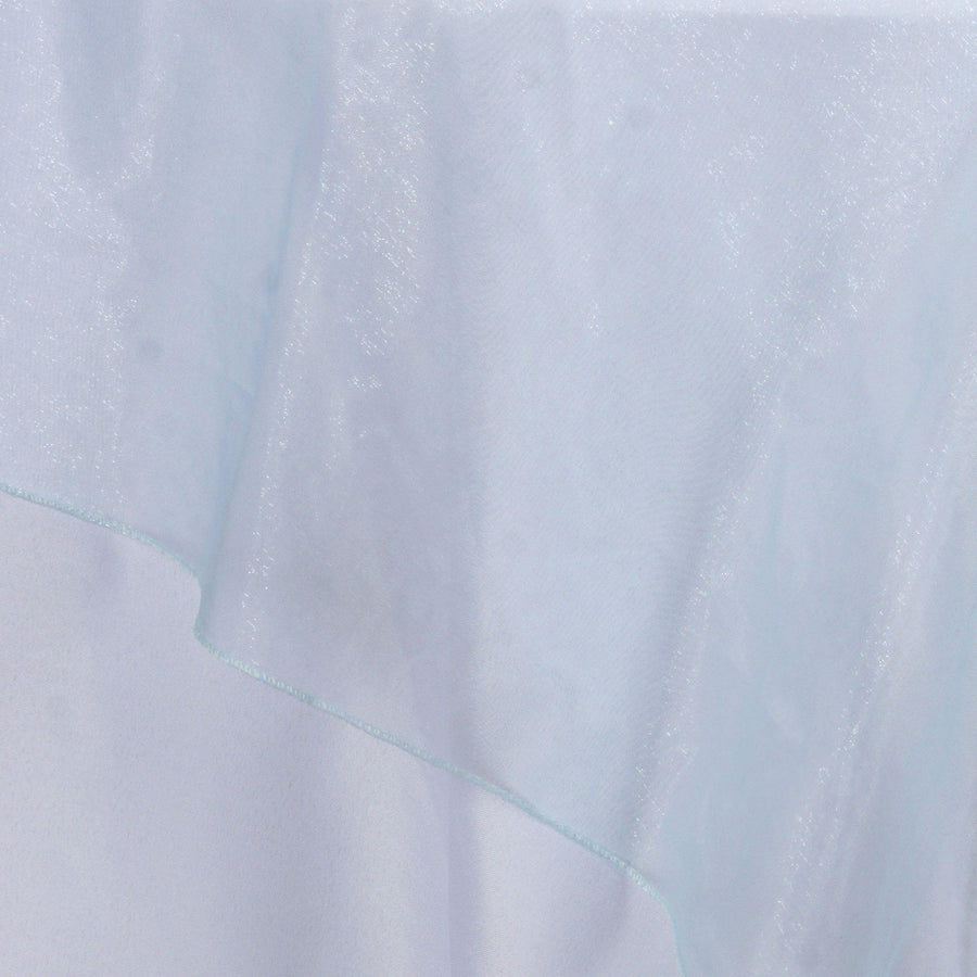 90" x 90" Light Blue Organza Table Square Overlay#whtbkgd