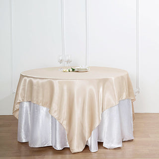 Beige Satin Square Table Overlay - Add Elegance to Your Event Decor