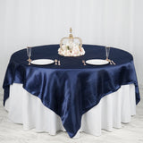 90" x 90" Navy Blue Seamless Satin Square Tablecloth Overlay