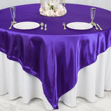 90" x 90" Purple Seamless Satin Square Tablecloth Overlay