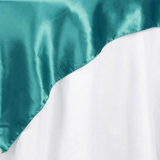 Turquoise Seamless Satin Square Table Overlay: The Perfect Event Decor