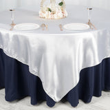 90" x 90" White Seamless Satin Square Tablecloth Overlay