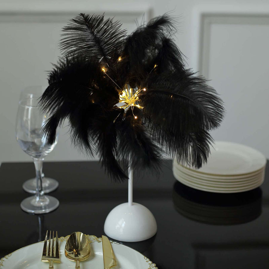 15inch LED Black Ostrich Feather Table Lamp Wedding Centerpiece