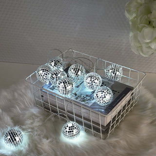 Add a Touch of Glamour with the 6ft Silver Disco Mirror Ball Battery Operated 10 LED String Light Garland