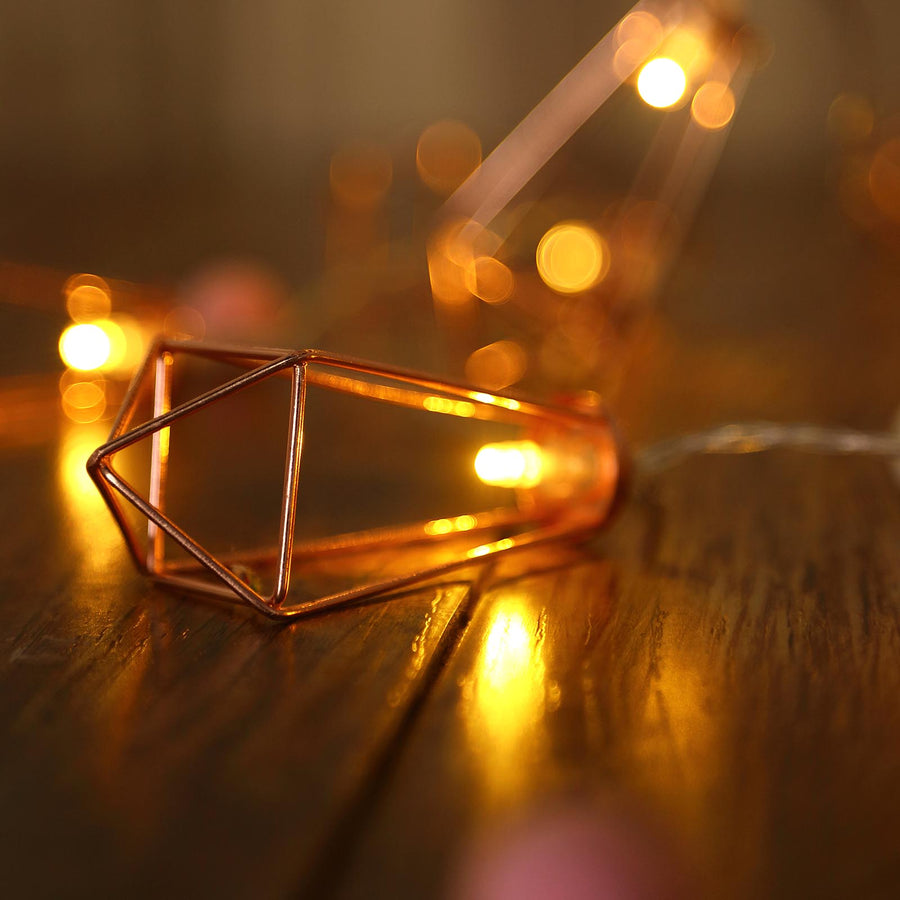 11 FT | 20 LED Geometric Prism | Rose Gold | Battery Operated Fairy String Lights -  Warm White