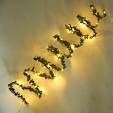 10 FT | 30 LED Green Leaf Garland | Battery Operated Fairy String Lights - White