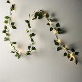 7ft Warm White 20 LED Green Leaf Garland Vine Lights, Battery Operated Artificial Arrowroot String