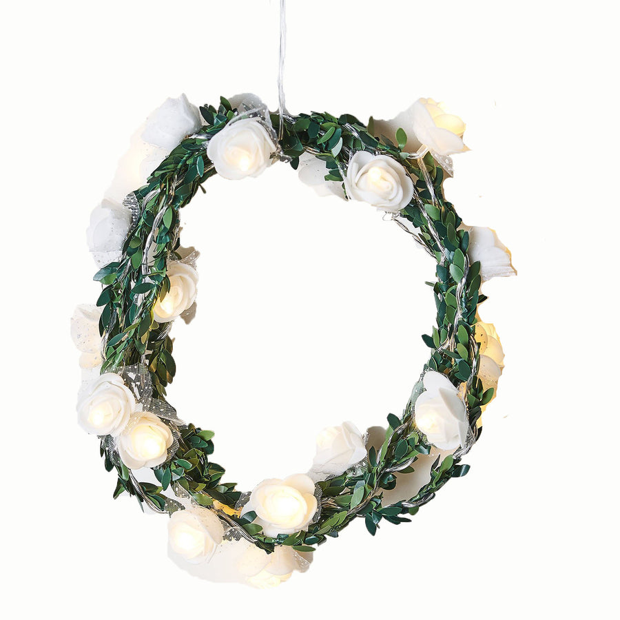 9ft Warm White 20 LED Artificial Rose Lace Flower Garland Vine Lights, Battery Operated#whtbkgd