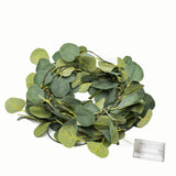 32ft 100 LED Green Silk Eucalyptus Leaf Garland Vine String Lights, Battery Operated#whtbkgd