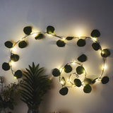 7ft 20 LED Green Silk Eucalyptus Leaf Garland Vine String Lights, Warm White Battery Operated