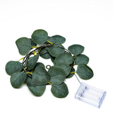 7ft 20 LED Green Silk Eucalyptus Leaf Garland Vine String Lights, Battery Operated#whtbkgd